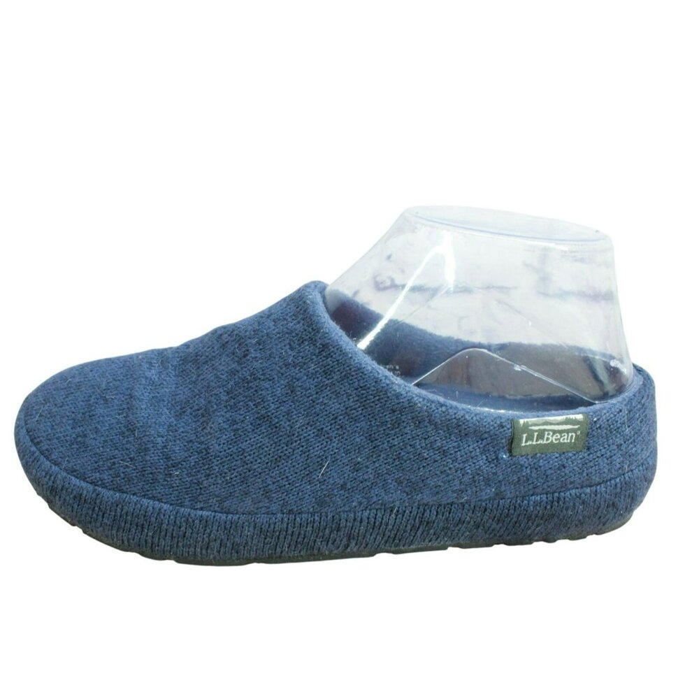 LL Bean Women’s Size 6 Blue Knit Sweater Fleece Slippers Slip-On Scuff
